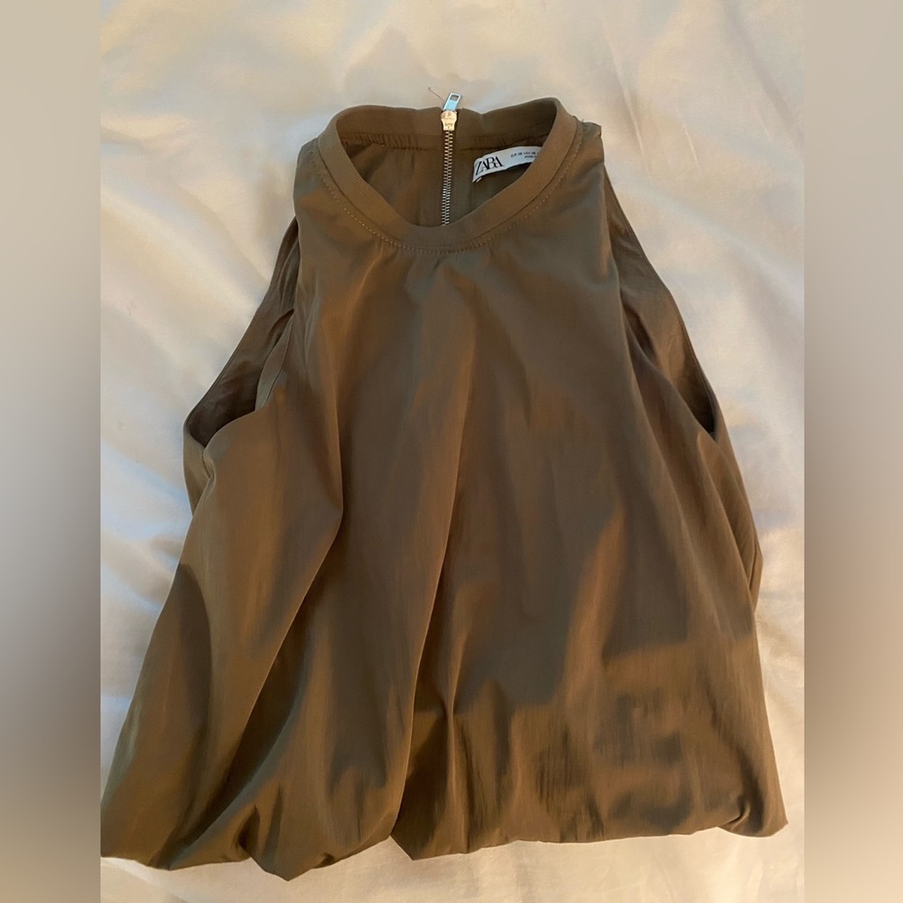 Zara Taffeta Balloon Puff Hem Sleeveless Top XS